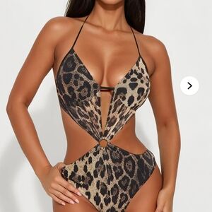 Fashion Nova Leopard Print Cutout Body Suit